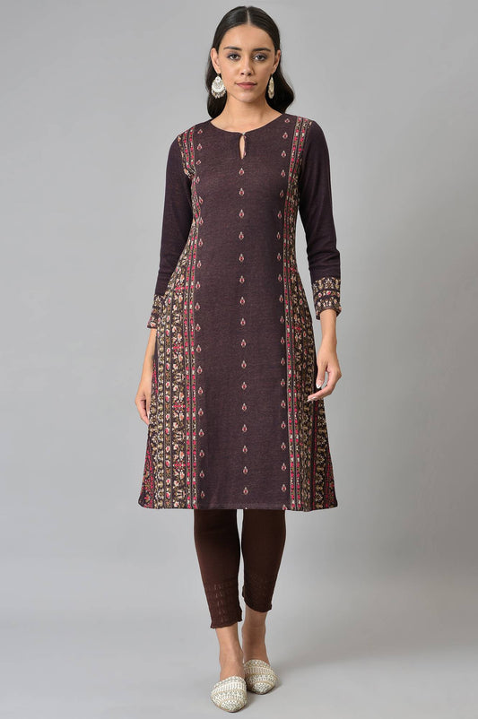 Maroon Jacquard Flared Plus Size Winter kurta