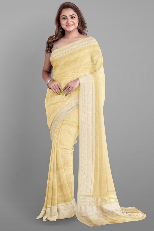 CREAM and BROWN PLAIN TISSUE KOTA Saree with FANCY