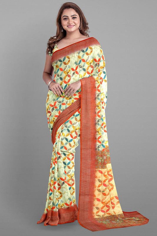 CREAM and BRICK   Saree with