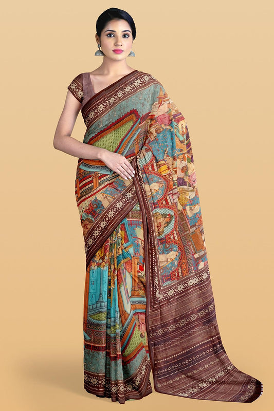 CREAM and BROWN DESIGNER SILK Saree with FANCY