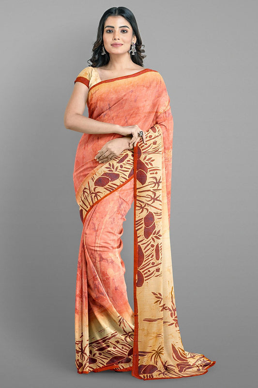 BRICK and CREAM DIGITAL PRINT SILK Saree with FANCY