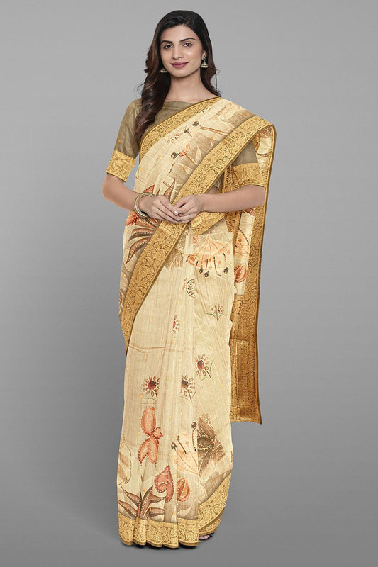 DARK BROWN and MULTI FLORALS SILK Saree with FANCY