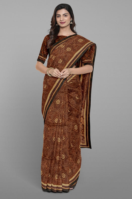 DARK BROWN and BEIGE BANDANI PRINT SILK Saree with FANCY