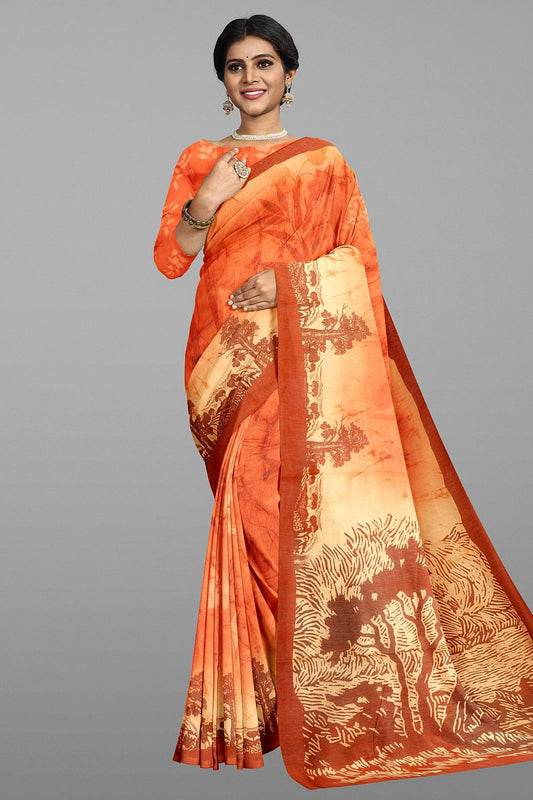 BRICK and MAROON DIGITAL PRINT SILK Saree with FANCY