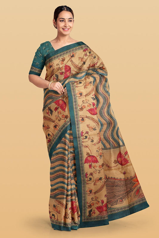 DARK BLUE and MULTI DIGITAL PRINT SILK Saree with FANCY