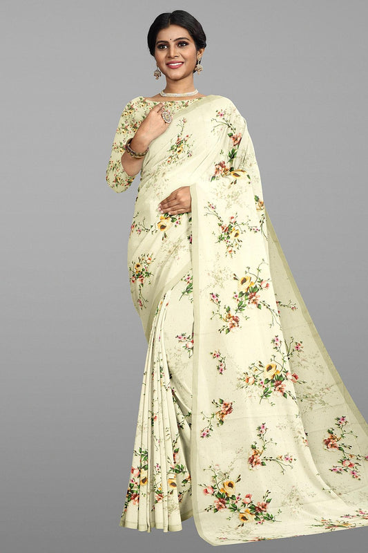 CREAM and MULTI FLORALS GEORGETTE Saree with FANCY